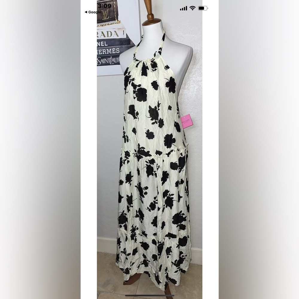 New! Kate Spade Floral Printed Halter Coverup Dress Ivory/Black Size Small🖤